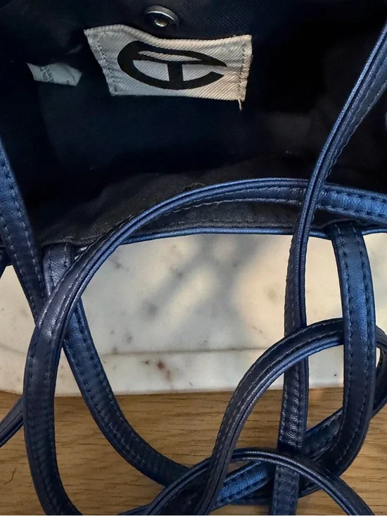 Telfar Small Metallic Navy Shopping Bag - Women's Leather Tote - Picture 6 of 6